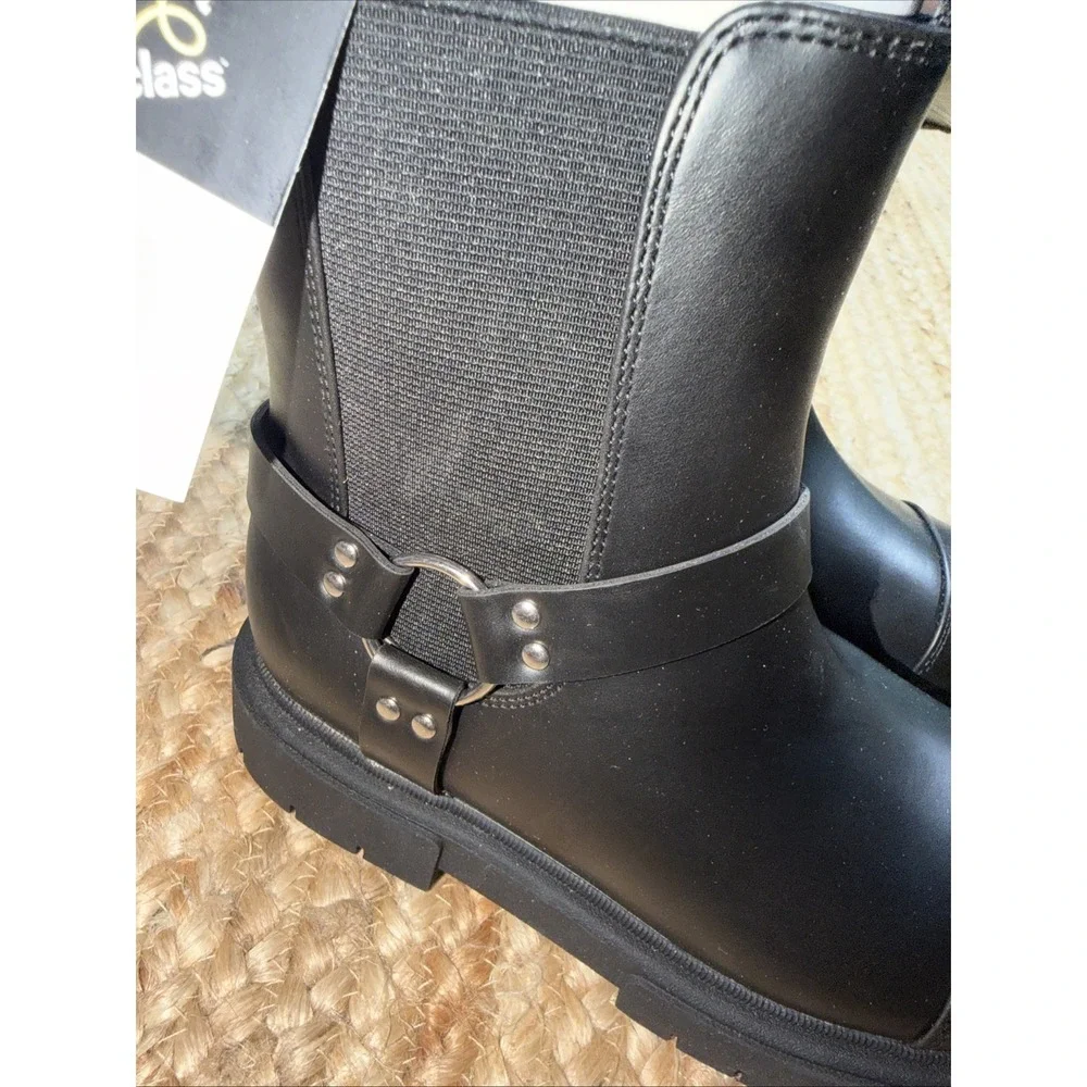 Art Class Girls Black Crosby Boots Moto Faux Leather Boots Size 4
